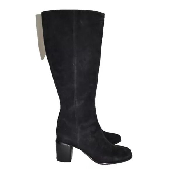 $650 VINCE Maggie Suede Tall Boots SUEDE BLOCK SQUARE BLACK 6 (MF27) - Picture 2 of 8